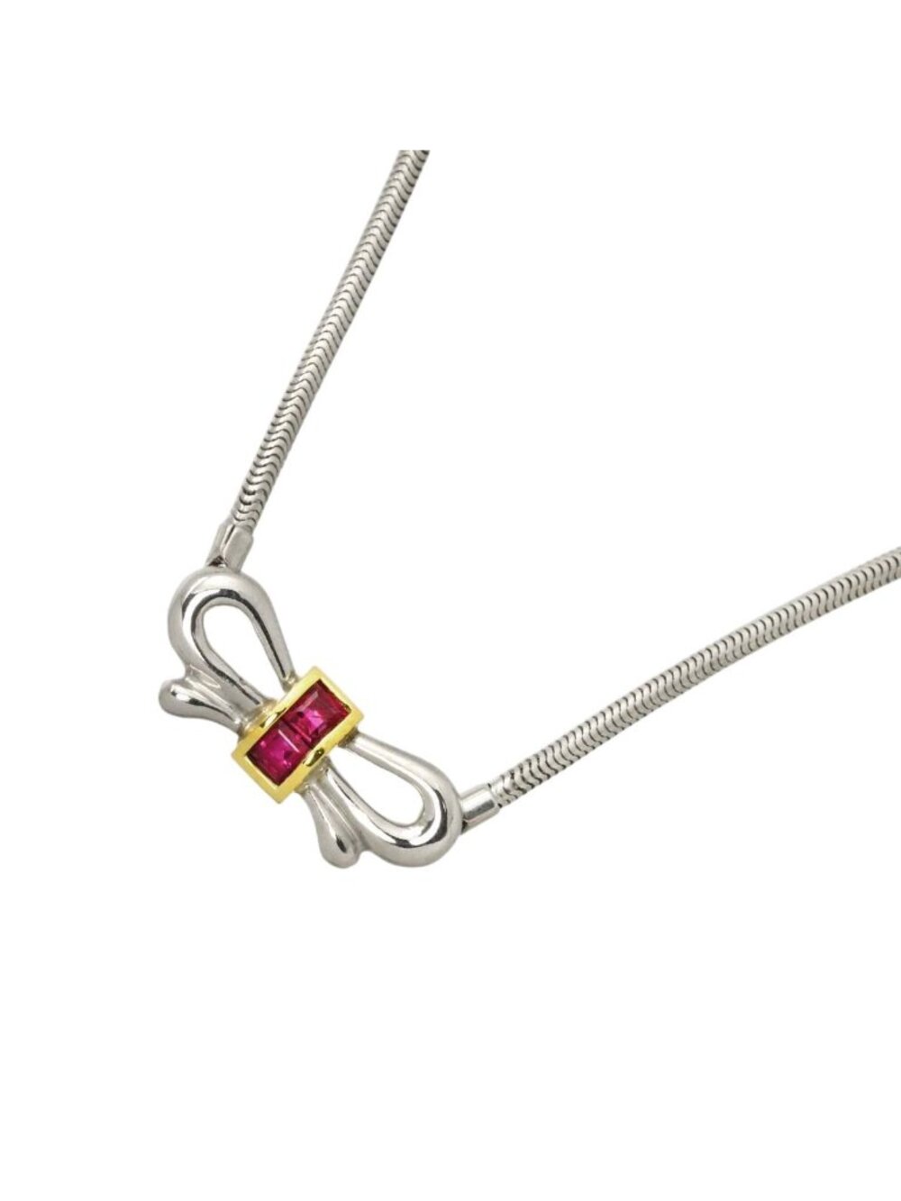 Tiffany & Co Ribbon Ruby Necklace 45 925 Sterling Silver 18K Yellow Gold